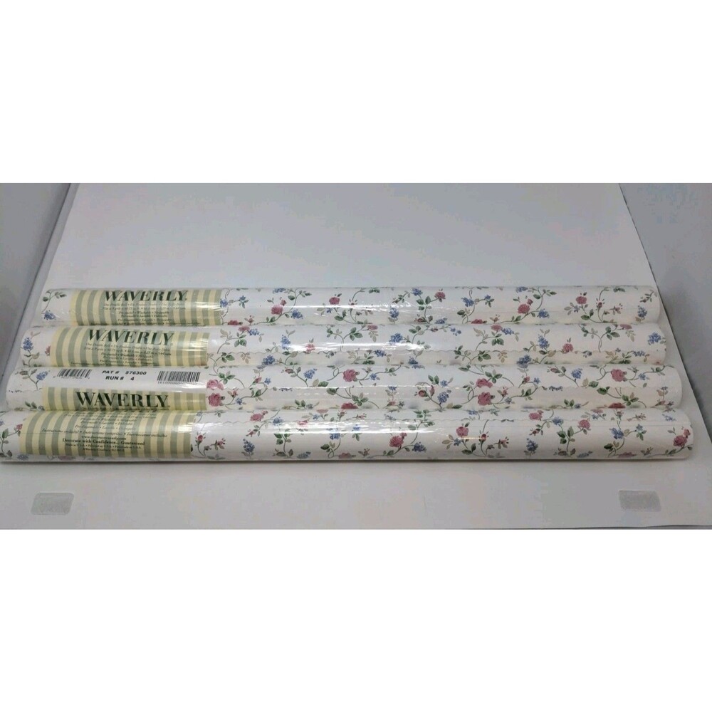 VTG Waverly Pre-Pasted Wallpaper Double Rolls Floral #576300 27" x 9yrd Lot of 4